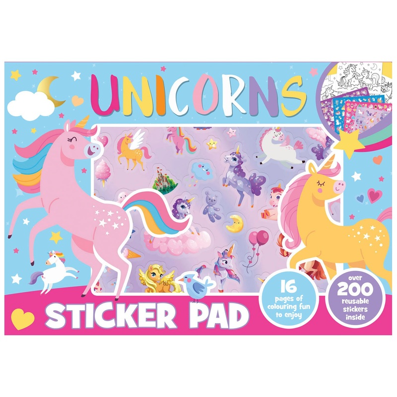 Unicorn Colouring Pages Sticker Pad with 200 Reusable Stickers