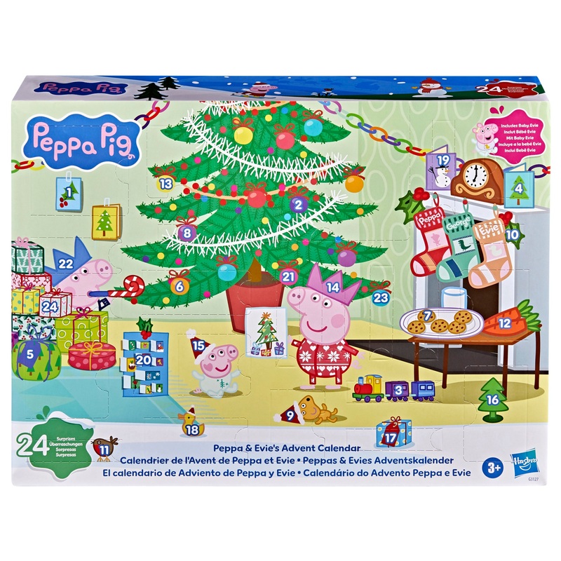 Peppa Pig Peppa Calendrier de l'Avent jouet 45 x 91 cm (ouvert) ; 24 articles incluent 4 figurines de famille de vacances ; à partir de 3 ans Peppa Pig Peppa Calendrier de l'Avent jouet 45 x 91 cm (ouvert) ; 24 articles incluent 4 figurines de famille de vacances ; à partir de 3 ans