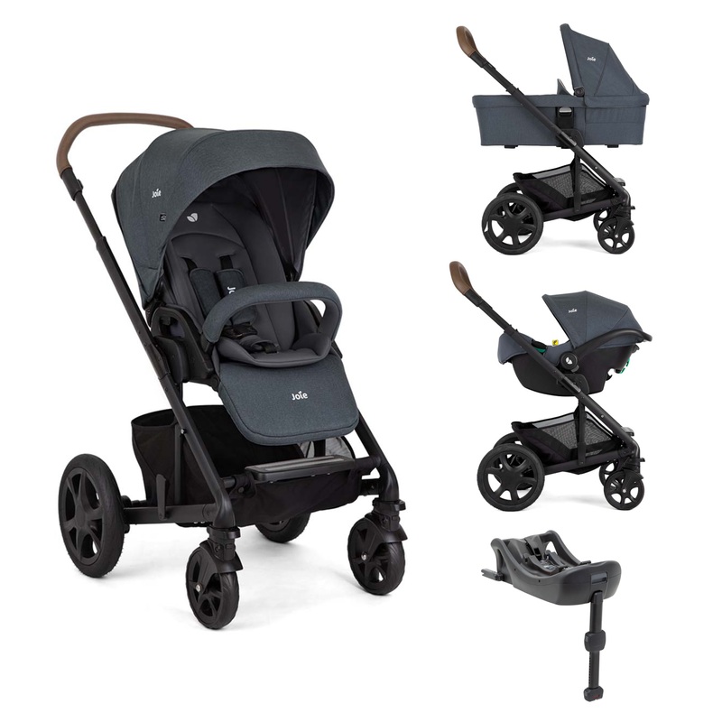 Joie Chrome DLX Trio 3-in-1 Travel System Bundle with i-Snug 2 Car Seat and ISOFix Base Moonlight