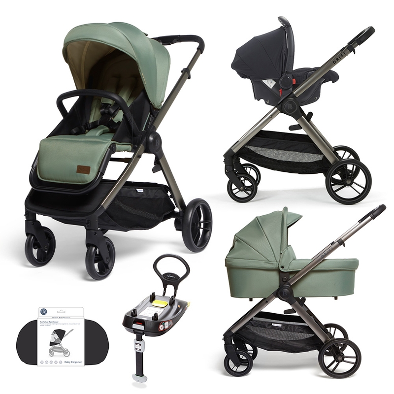 Drift by Baby Elegance 3-in-1 Travel System Bundle with R129 Car Seat and ISOFix Base Green