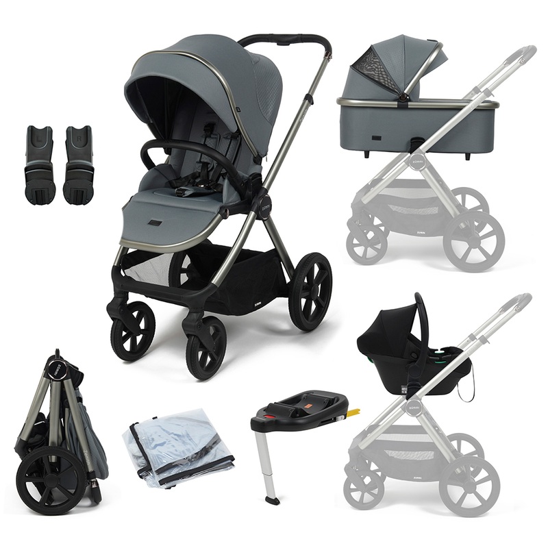 Zummi Zenith 3-in-1 Travel System Bundle with EnfaSafe Car Seat and ISOFix Base Pebble