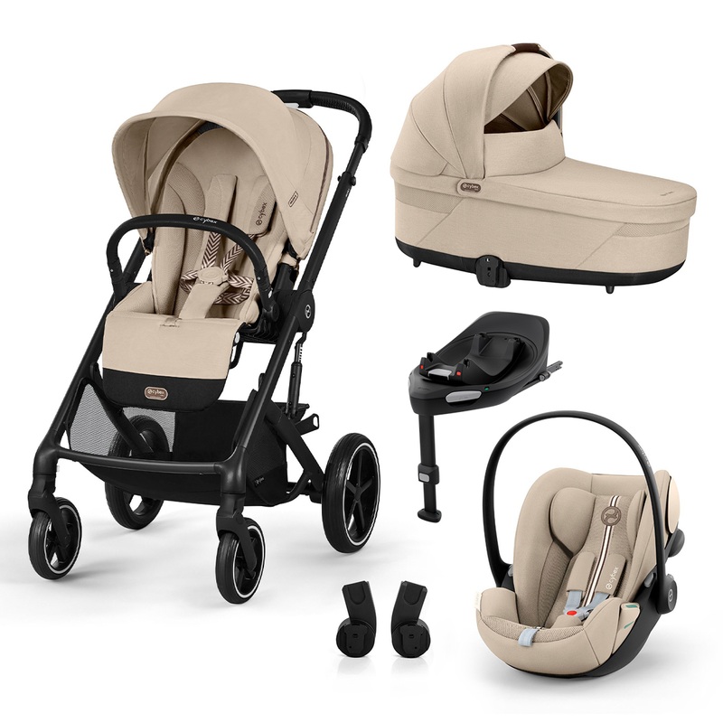 Cybex Balios S Lux Travel System Bundle with Cloud G i-Size R129 Car Seat and 360° ISOFix Base Almond Beige