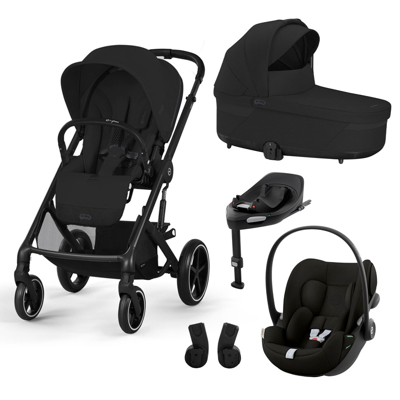 Cybex Balios S Lux Travel System Bundle with Cloud G i-Size R129 Car Seat and 360° ISOFix Base Moon Black