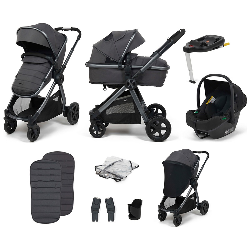 Zummi Panorama XTi 2-in-1 Travel System with EnfaSafe i-Size Car Seat Pewter & EnfaSafe Car Seat Base