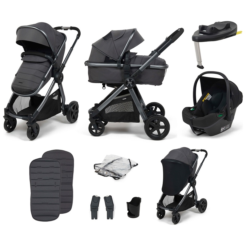 Zummi Panorama XTi 2-in-1 Travel System with EnfaSafe i-Size Car Seat Pewter & i-Size 180° Spin Base