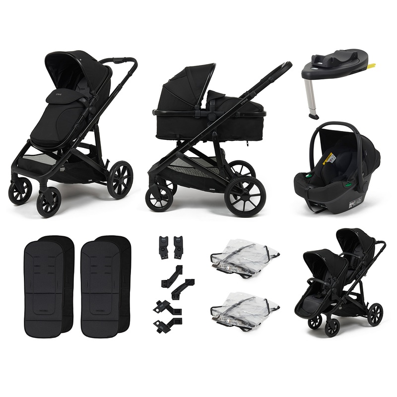 Zummi Strive Double Pram Travel System with R129 Car Seat & i-Size 180° Spin Base
