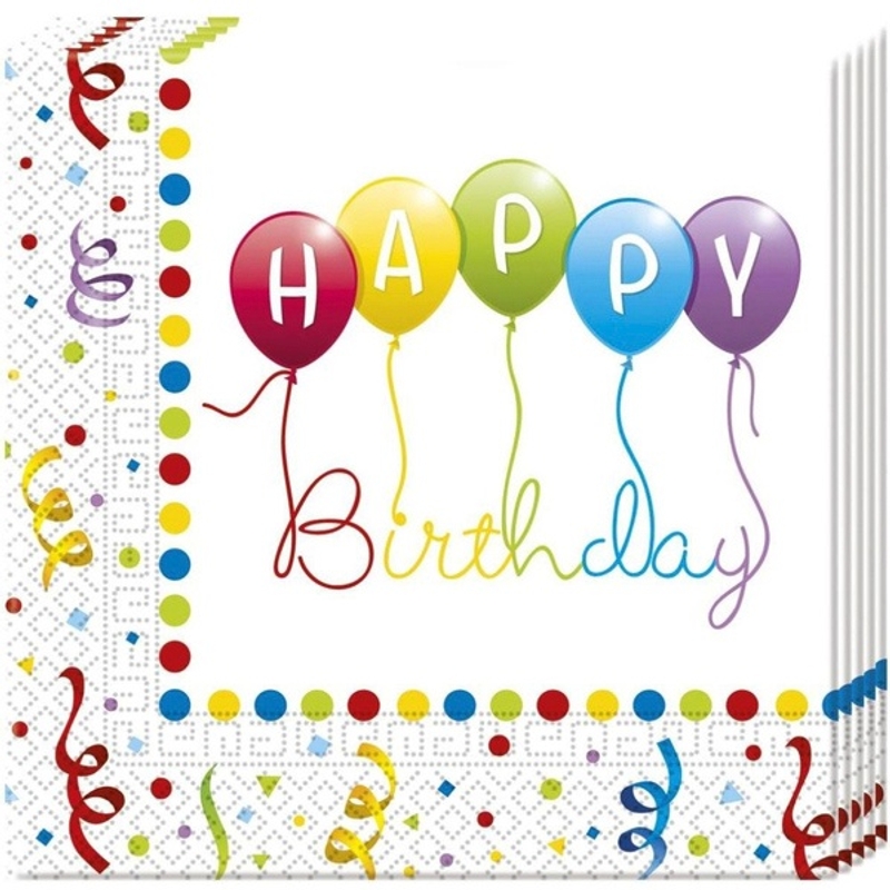 Lot De 20 Serviettes Anniversaire Motif Pixel "Happy Birthday" - 33x33 Cm, Pour Décoration De Table Enfant