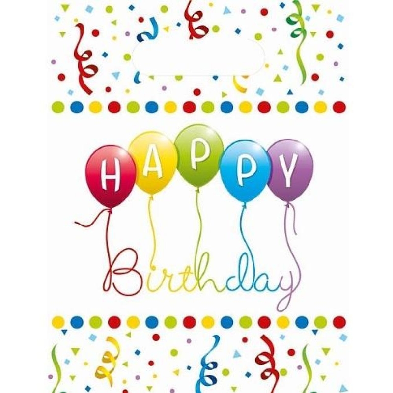 Happy Birthday Streamers 6 feestzakjes, wit
