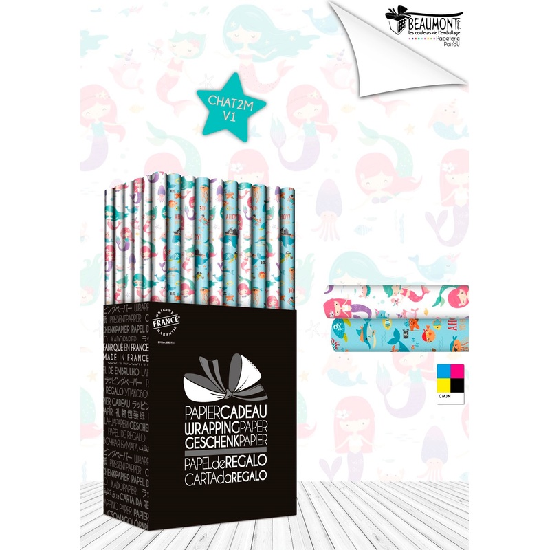 Papier Cadeau Chat et Baleine - Rouleau 200 x 70 cm