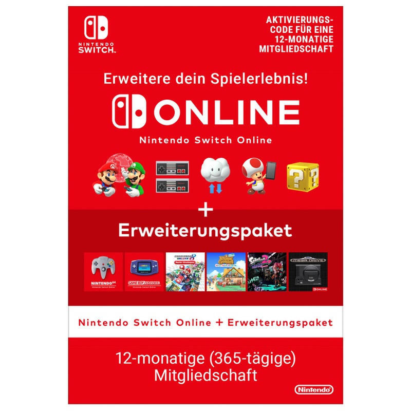 Nintendo Switch Online Aktivierungs-Code 12-monatige Mitgliedschaft + Erweiterungspaket