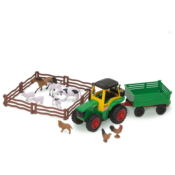 Large Kids Farm Tractor With Trailer Toy Farm Play Set TAKE A PART DIY UK Farmer 