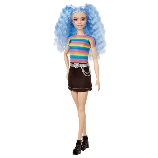 Barbie Fashionista Doll 170 with Blue Hair and Rainbow Top | Smyths Toys UK