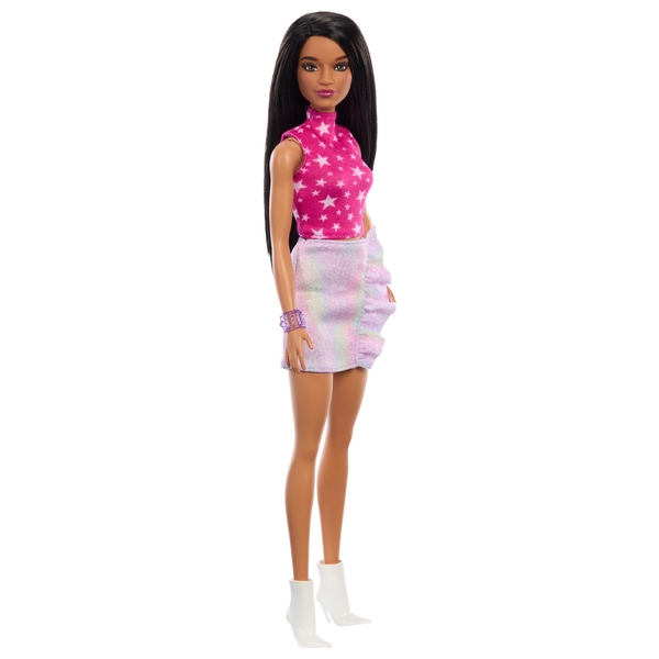 Barbie Fashionista Doll with Black Hair and Rock Pink Top | Smyths Toys UK