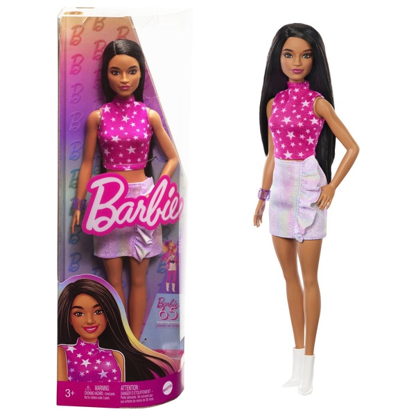 Barbie Fashionista Doll with Black Hair and Rock Pink Top | Smyths Toys UK