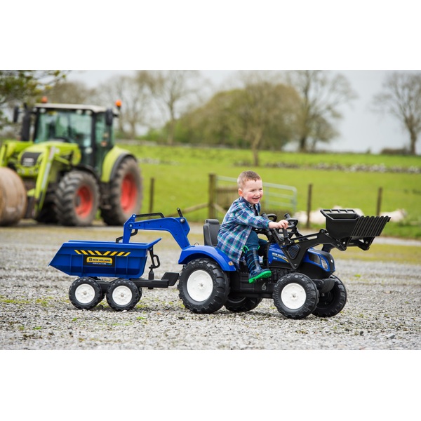 New Holland T8 Tractor with Front Loader, Backhoe and Trailer Tractors Smyths Toys UK