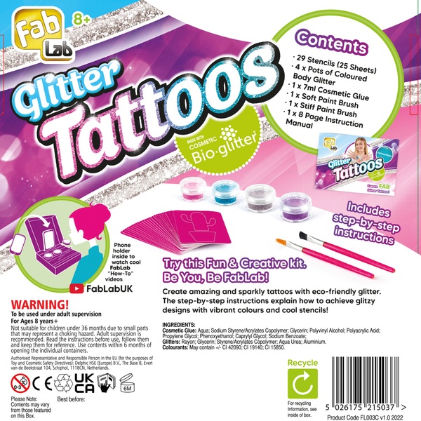 FabLab Glitter Tattoo Kit  Smyths Toys UK