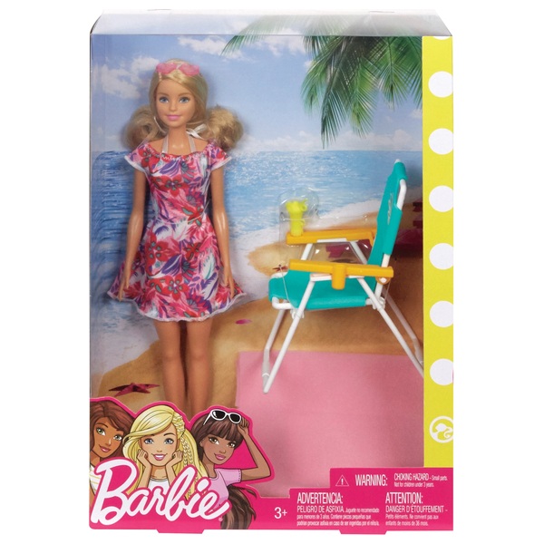 barbie doll blonde and beach accessories set