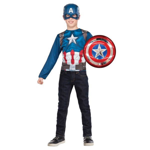 Marvel Captain America Medium Costume Top Set With Shield And Mask Smyths Toys Uk - how to make captain america set in roblox