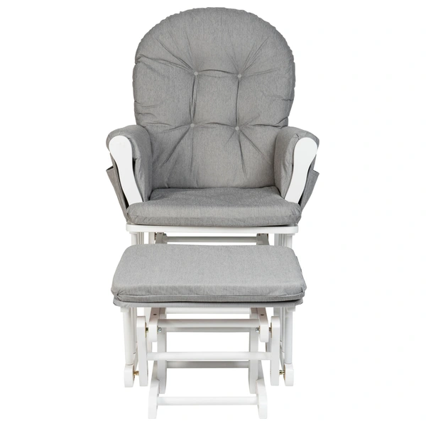 Babylo Milan Glider Chair and Footstool - White and Grey
