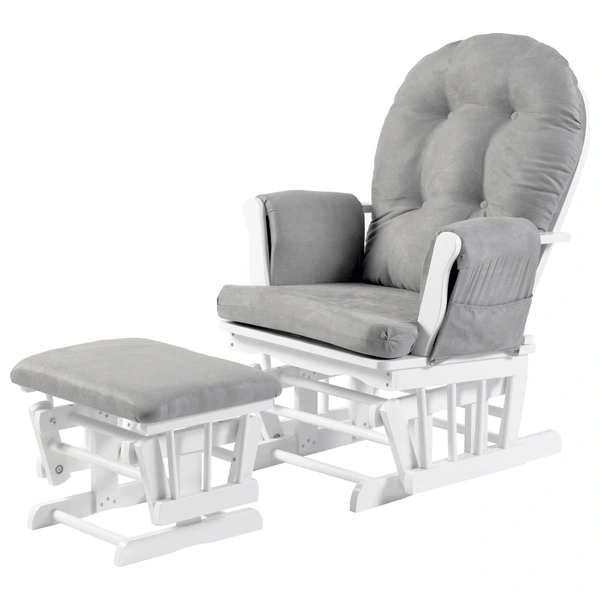 Babylo Milan Glider Chair and Footstool - White and Grey