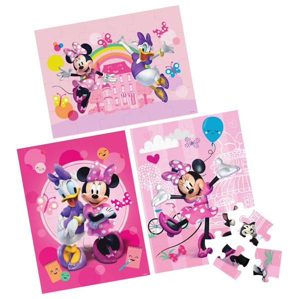 Minnie Mouse Wooden Puzzles 3 Pack in Wood Storage Tray | Smyths Toys UK