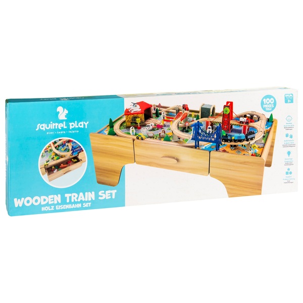 Squirrel Play 100Piece Wooden Train Set & Table Smyths Toys UK