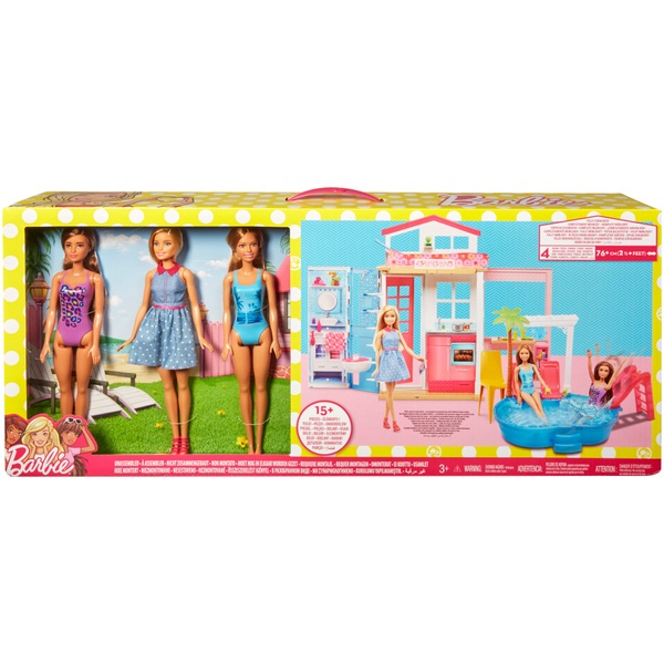 Barbie House Pool and 3 Dolls - Barbie Toys Exclusive to Smyths Toys Superstores