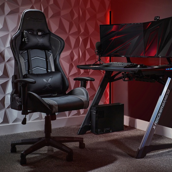 Fauteuil de jeu d'ordinateur/bureau ergonomique pivotant et réglable avec  lumières à DEL X Rocker Strike RGB, noir