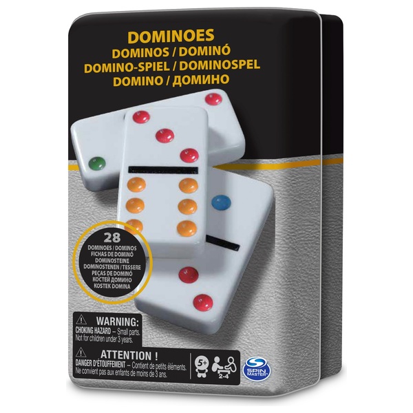 Classic Double 6 Colour Dominoes In Black And Gold Tin Family Board Games Uk - 