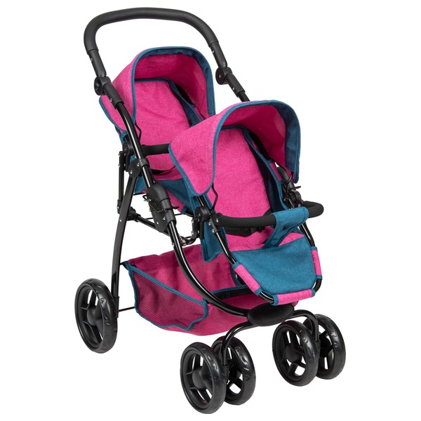 Ella Twin Doll Stroller Denim Blue & Pink - Smyths Toys