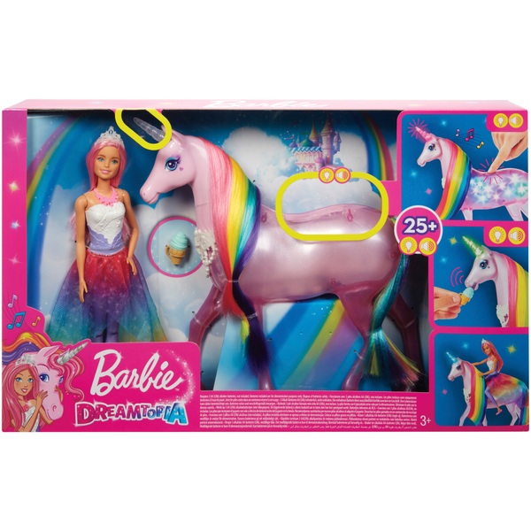 barbie magical lights unicorn with princess doll