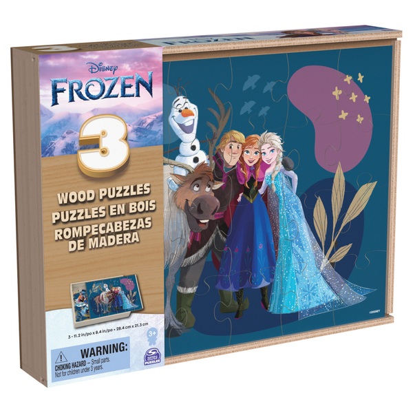 Disney Frozen 2 Wooden Puzzles 3 Pack in Wood Storage Tray Assortment | Smyths Toys UK