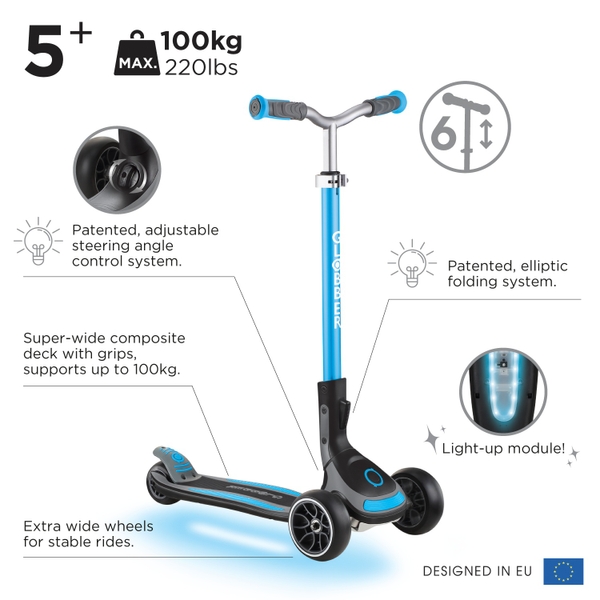 Globber ULTIMUM LIGHTS Sky Blue Scooter | Smyths Toys Ireland