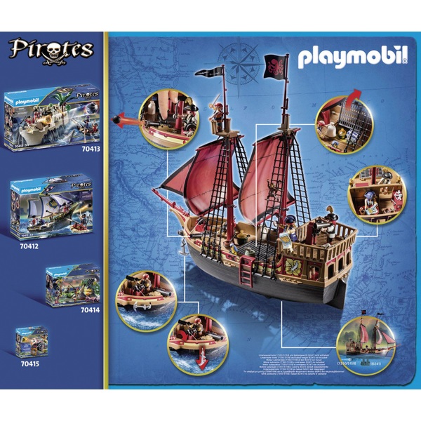 Playmobil 70411 Pirates Large Pirate Ship with Cannon | Smyths UK