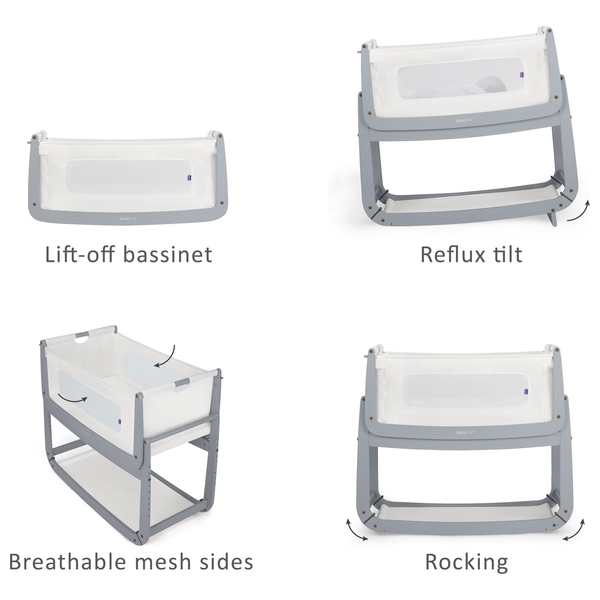 SnuzPod 3 Bedside Crib Dove Grey Smyths Toys