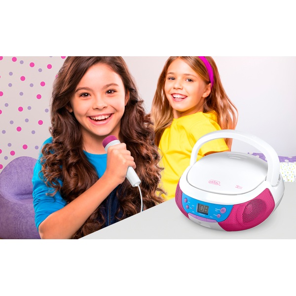 eKids Bluetooth CD Player Boombox with Microphone Pink Smyths Toys UK