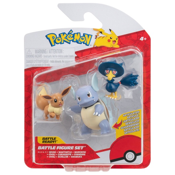 Pokémon Battle Figure 3 Pack - Eevee, Murkrow and Wartortle | Smyths ...