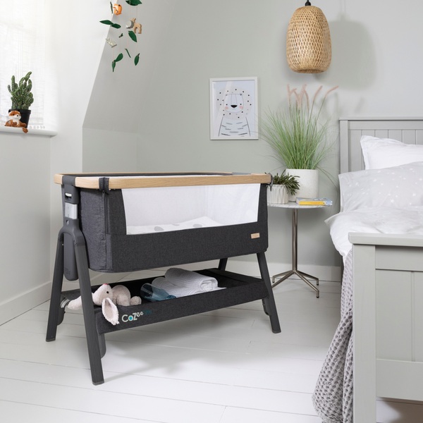 Tutti Bambini CoZee Lite Bedside Crib Dark Grey & Oak Smyths Toys UK
