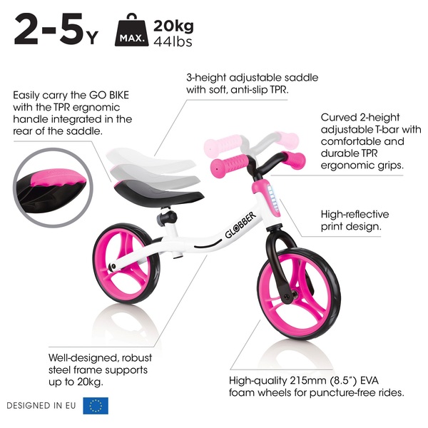 Globber Balance GO BIKE White Neon Pink Smyths Toys UK