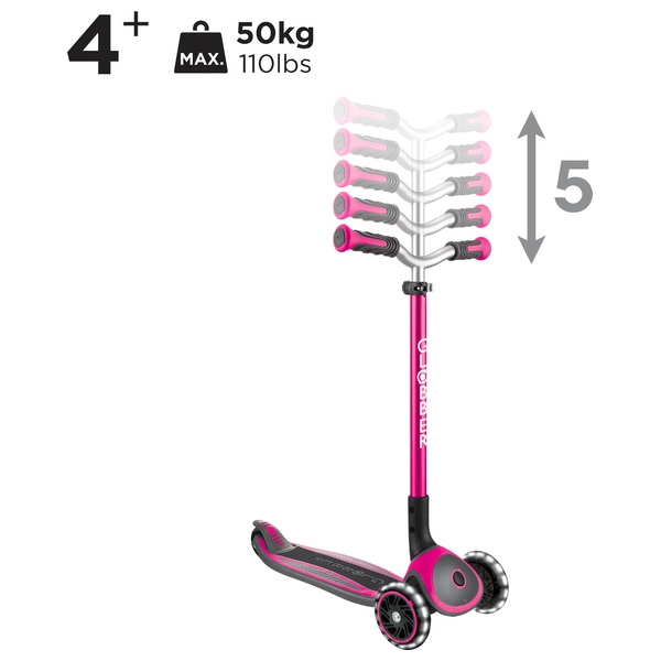Globber MASTER LIGHTS Foldable Scooter Pink Smyths Toys Ireland