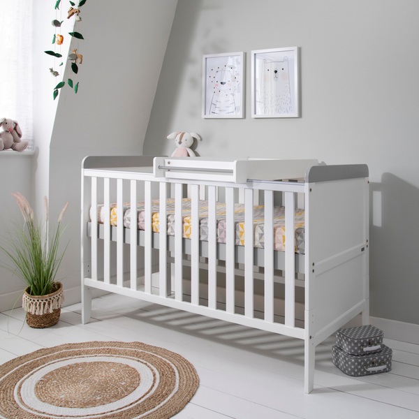 Tutti Bambini Ravenna Cot Bed & Cot Top Changer in White / Dove Grey | Smyths Toys UK