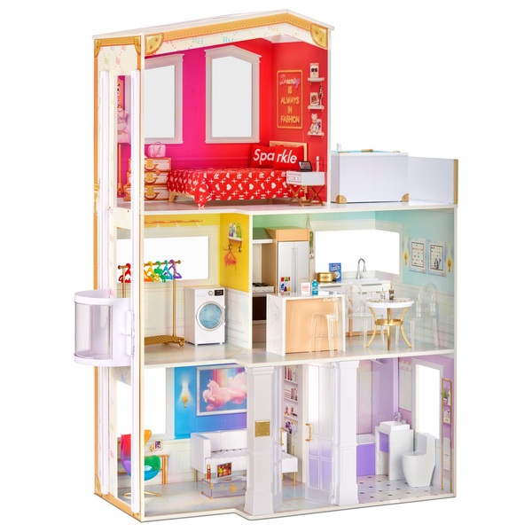 Rainbow High 3Storey Wooden Doll House with 50 Accessories Smyths