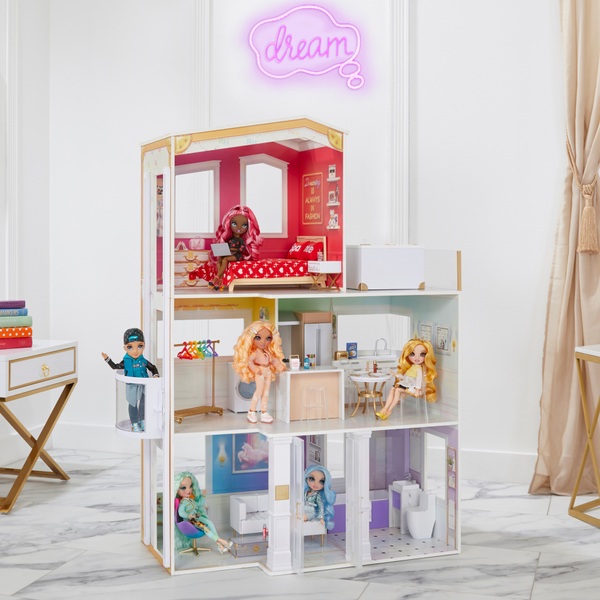 Rainbow High 3Storey Wooden Doll House with 50 Accessories Smyths