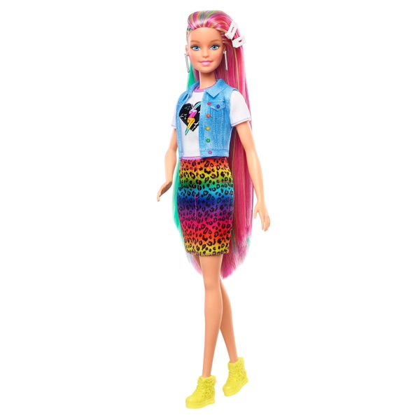 Barbie Leopard Rainbow Hair Doll with Colour-Change Feature | Smyths ...