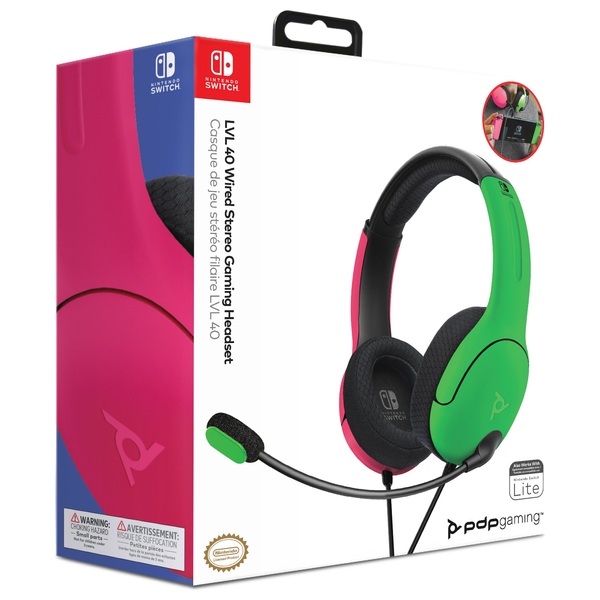 PDP Gaming LVL 40 Wired Headset for Nintendo Switch Pink & Green