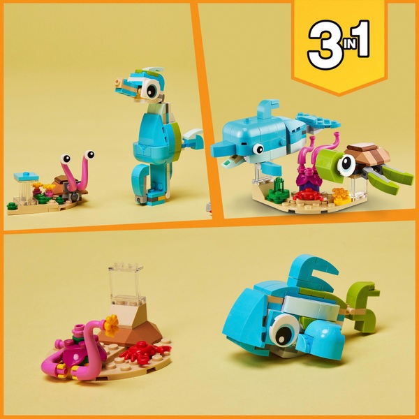 LEGO 31128 Creator 3in1 Dolphin & Turtle Sea Animals Toy Set | Smyths ...