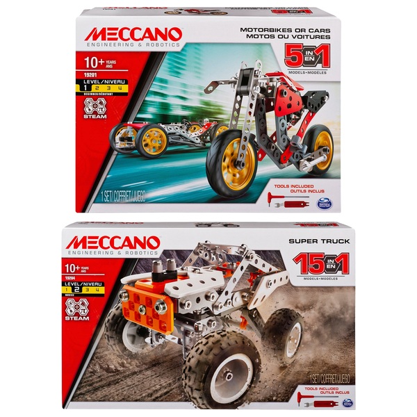 Meccano 15-in-1 Super Truck and 5-in-1 Street Fighter Bike Bundle ...