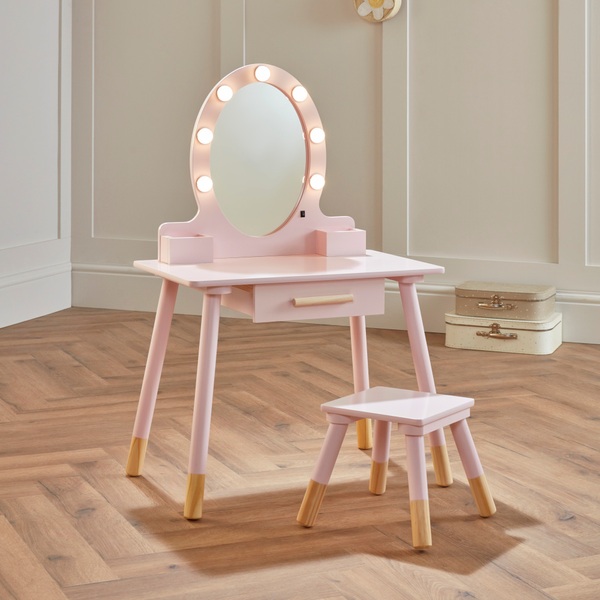 Coiffeuse enfant en bois table maquillage miroir éclairage