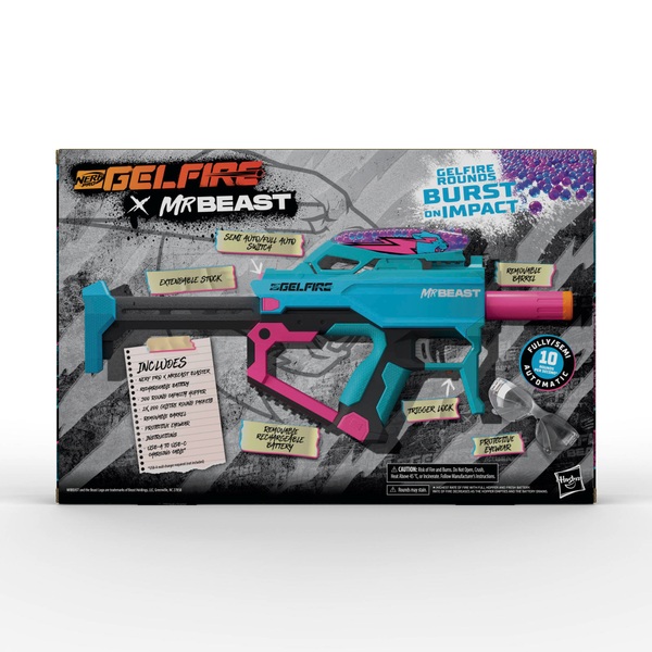  Nerf Pro Gelfire X MrBeast Full Auto Blaster & 20,000 Gelfire  Rounds, 300 Round Hopper, Rechargeable Battery, Eyewear, Ages 14 & Up :  Toys & Games