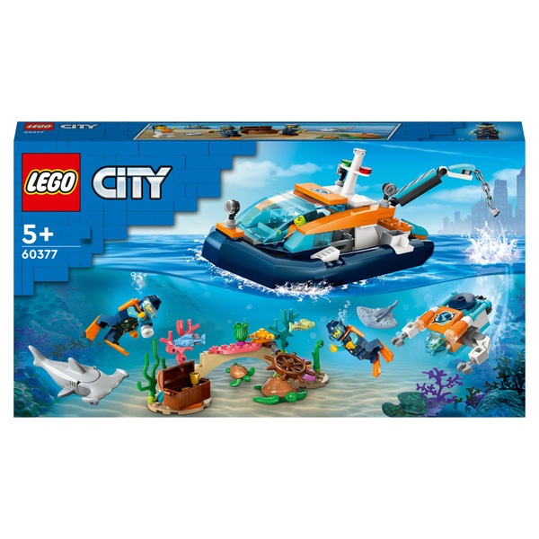 LEGO City 60377 Explorer Diving Boat Set with Submarine Toy